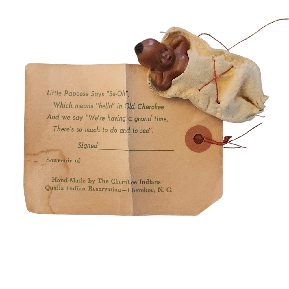 Vintage Cherokee Papoose and Postcard Circa 1950